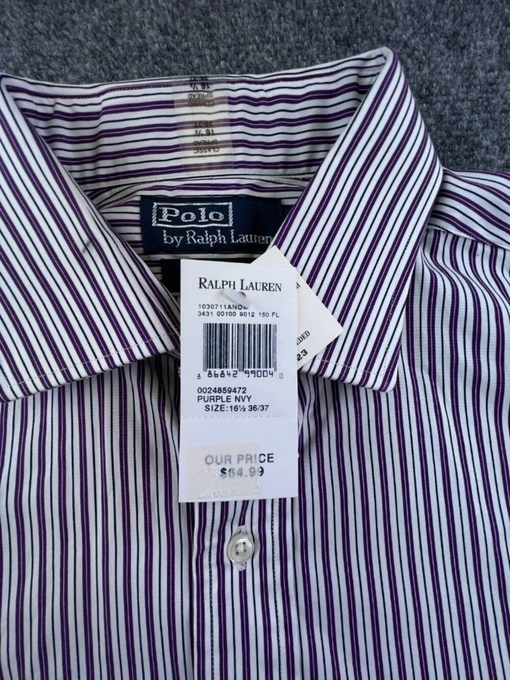 Polo Ralph Lauren Button Up Purple Striped Regent Classic Fit NWT 16.5 36/37